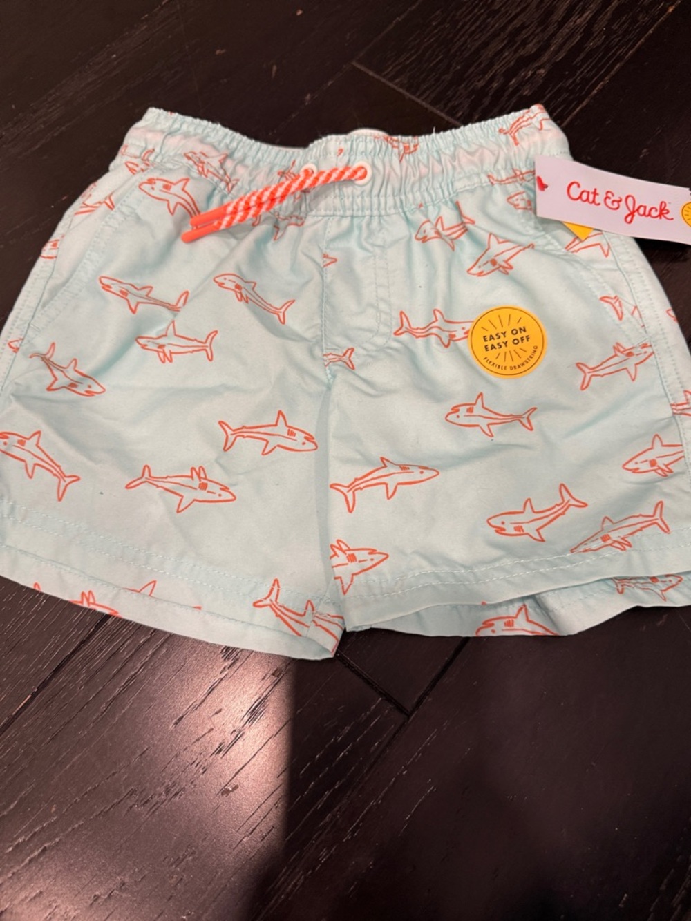 Cat & Jack Mint Swim Shorts with Orange Shark Print